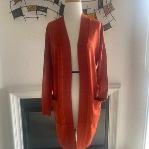 Rust color Long Cardigan with Front Pockets